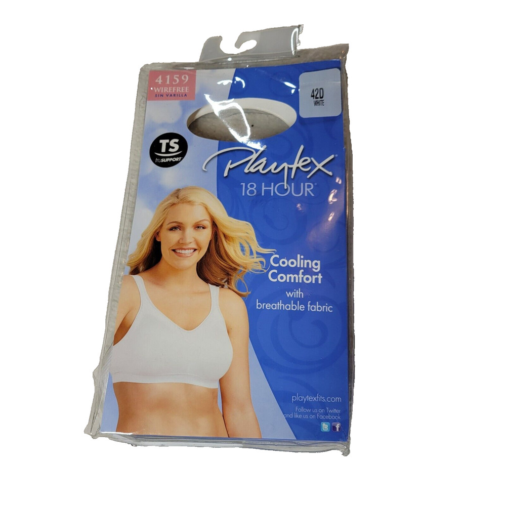 Playtex Bra Womens Size 40DD White 18 Hour 4159 Wire free Active Exercise Gym